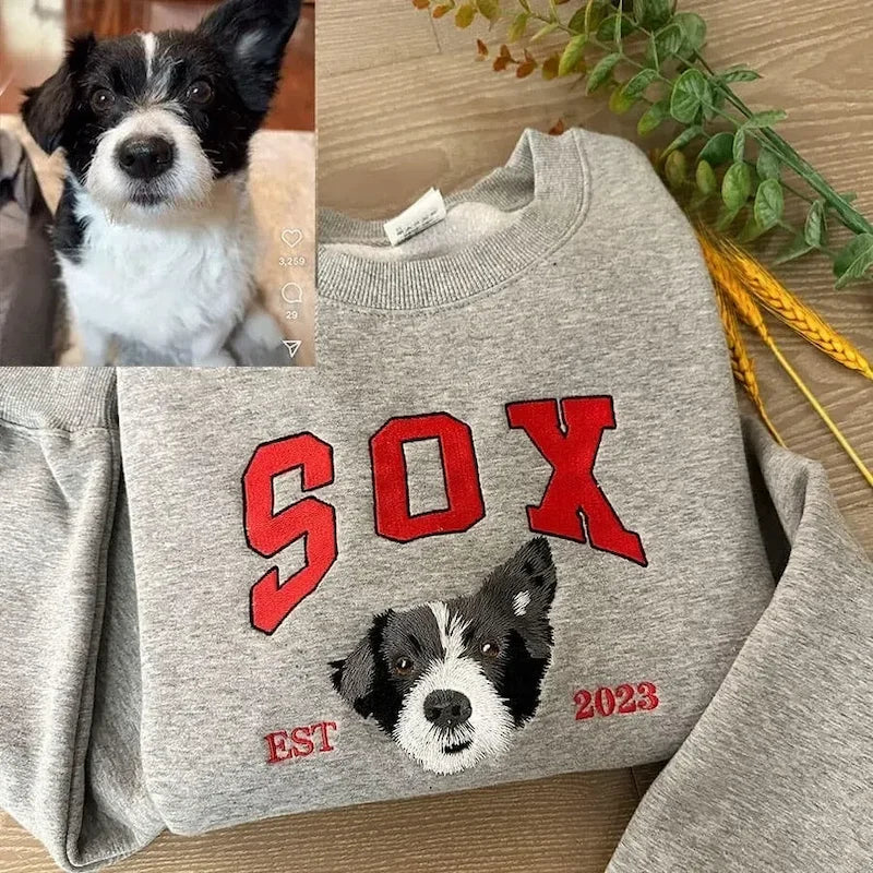 Gray Sox dog portrait sweatshirt with original pet photo
