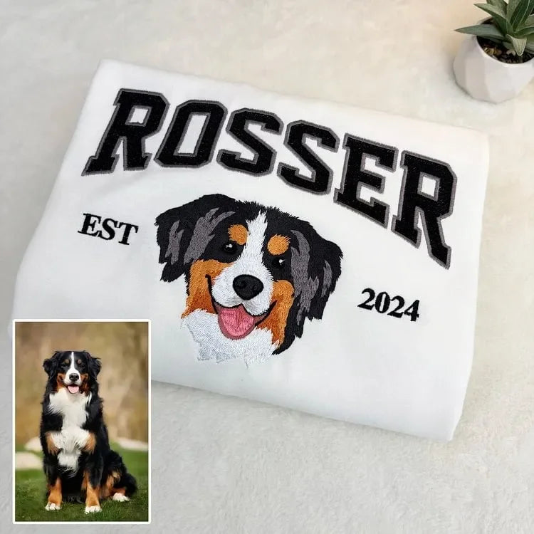 White Rosser dog portrait sweatshirt and original dog photo