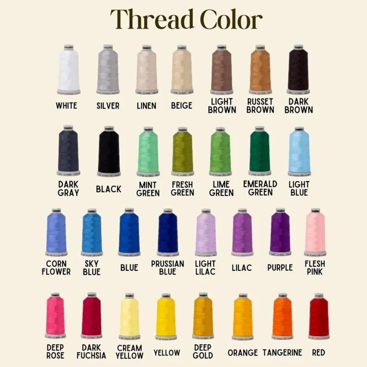 Embroidery thread color reference chart