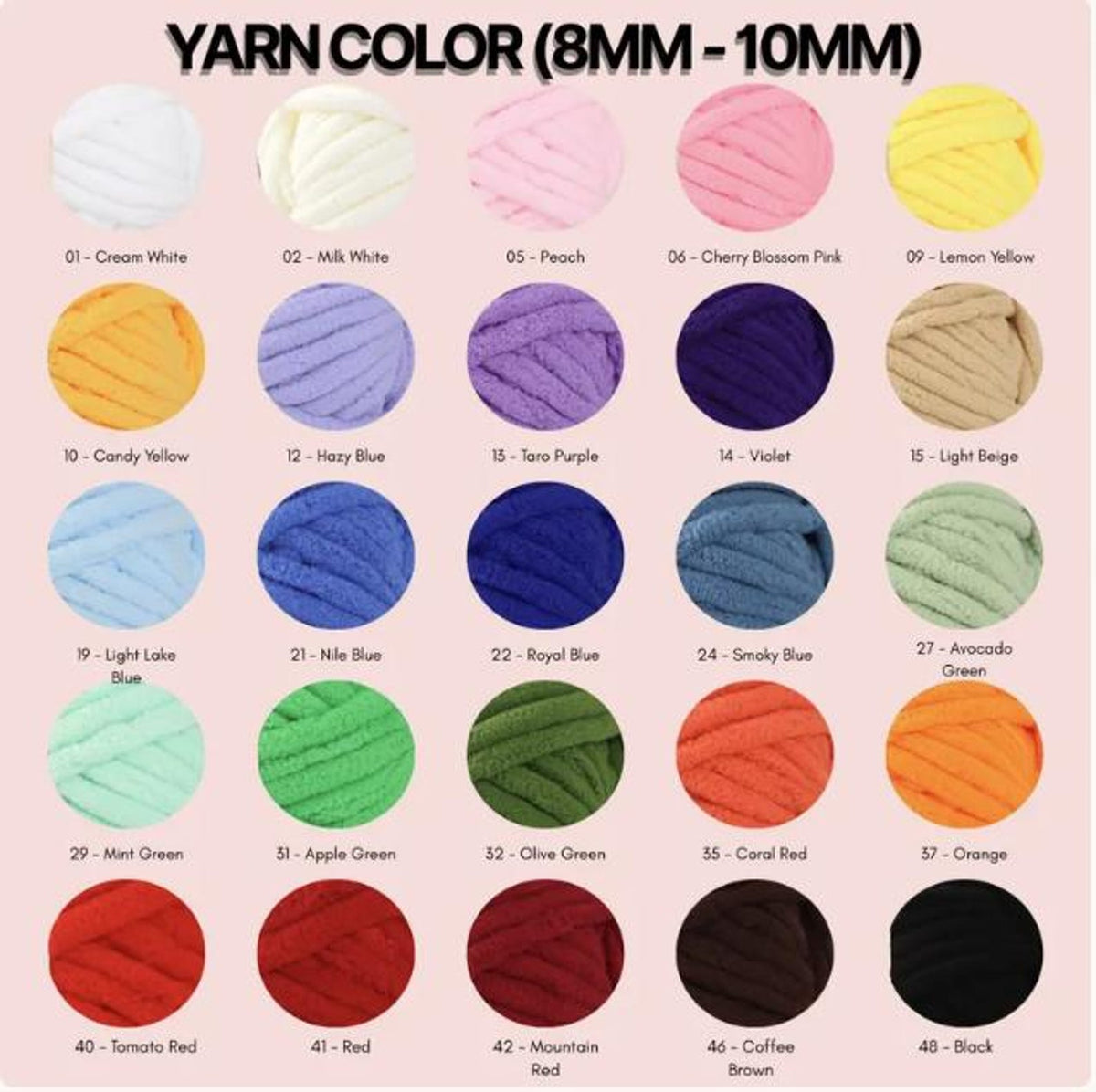 Chenille yarn color reference chart