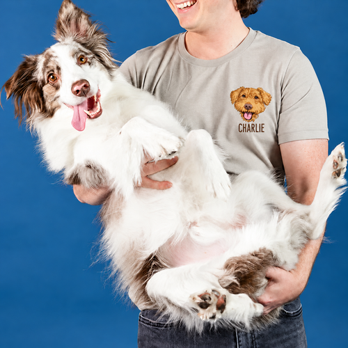 Custom embroidered CHARLIE pet portrait T-shirt