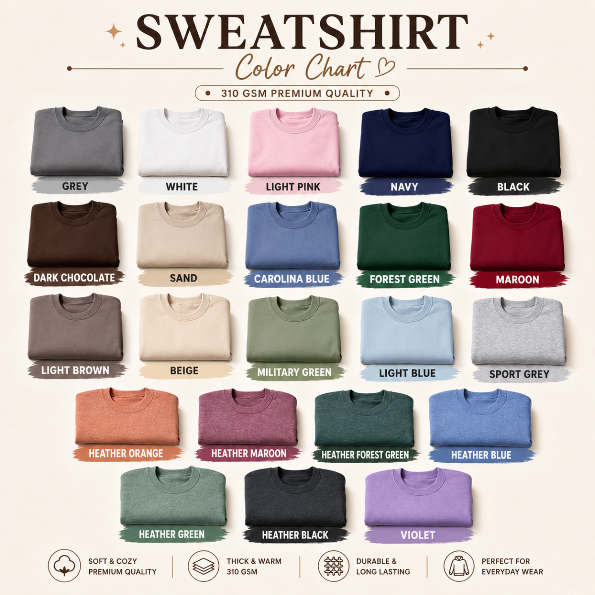 Sweatshirt garment color reference