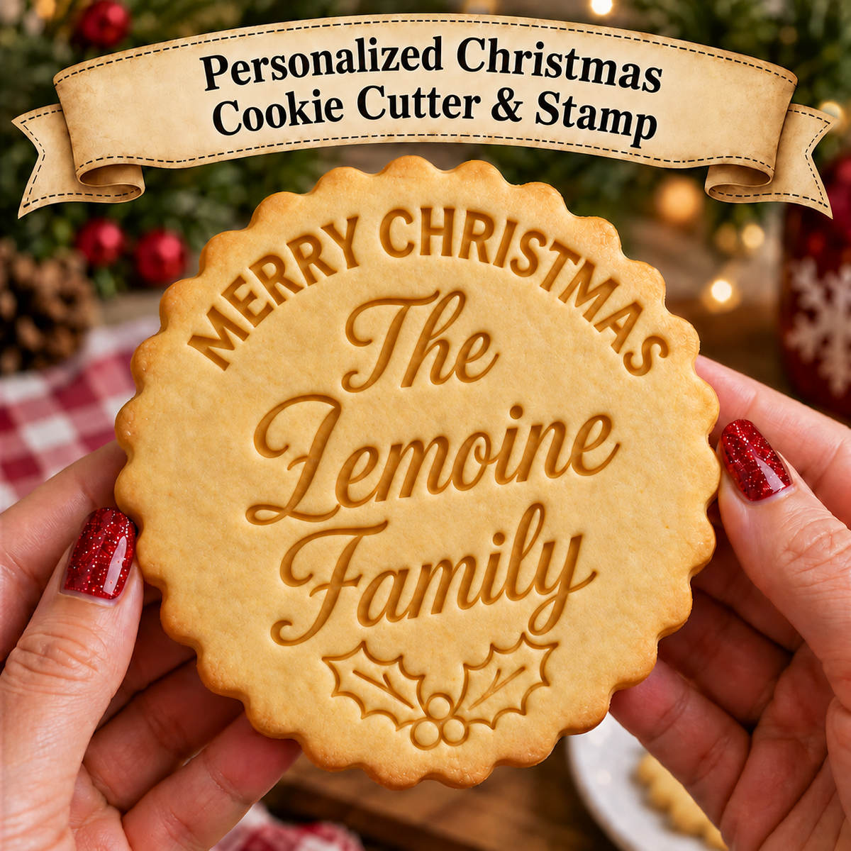 Personalized Christmas cookie with the Lemoine family name