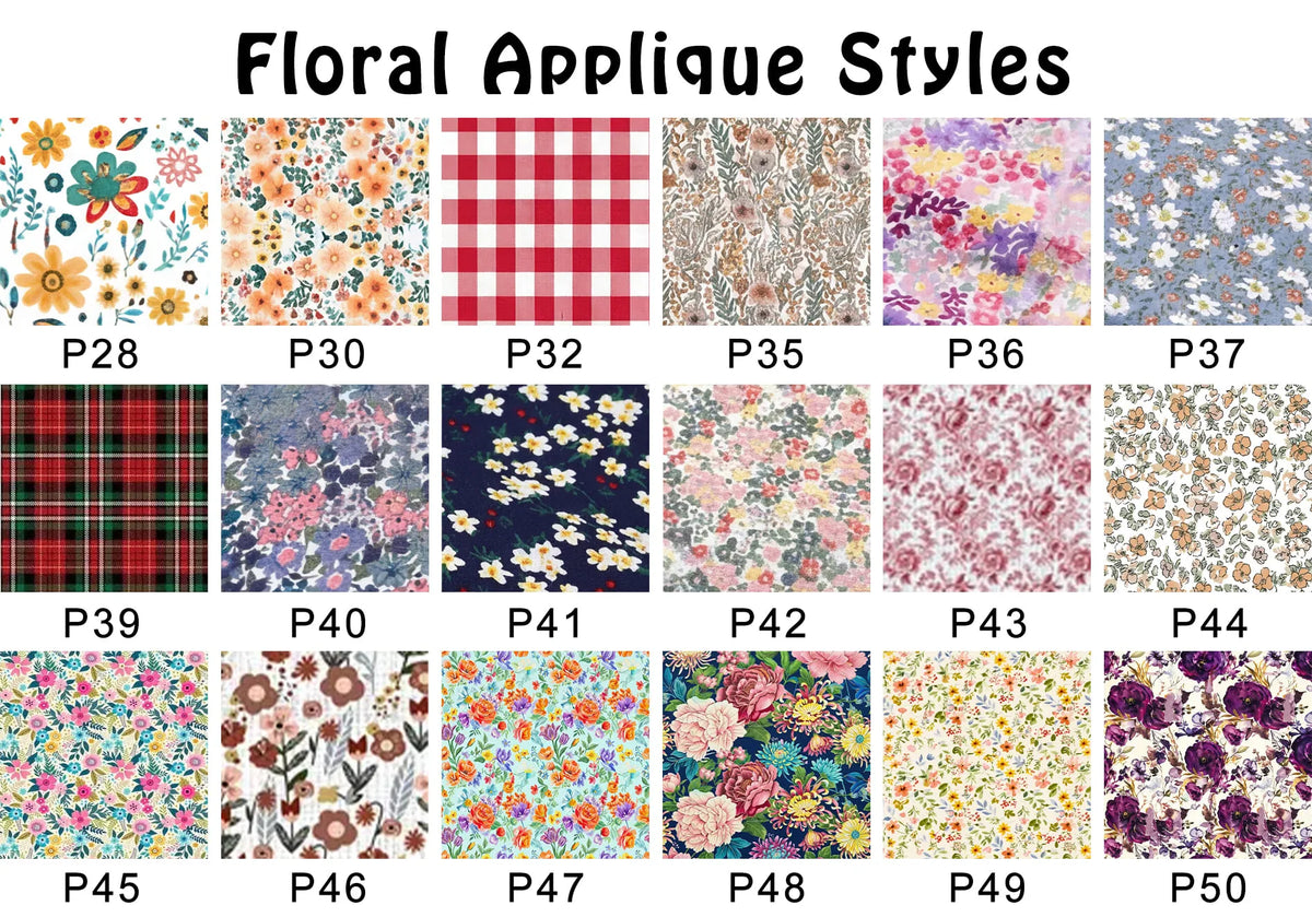 Additional floral and gingham applique fabric reference patterns