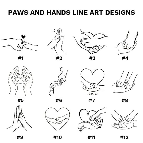 Paw and hand line art design reference sheet