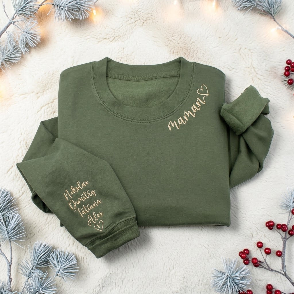 Personalized embroidered apparel with a custom neckline name and children's sleeve names - image 7