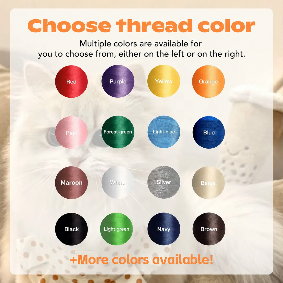 Embroidery thread color guide with labeled color swatches