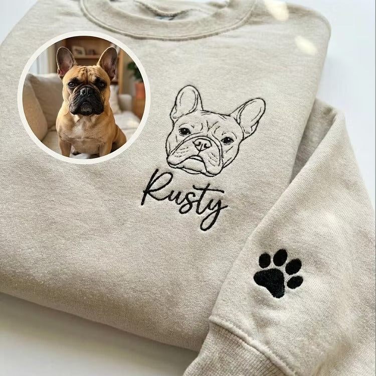 Cream Rusty French bulldog outline sweatshirt with paw print sleeve