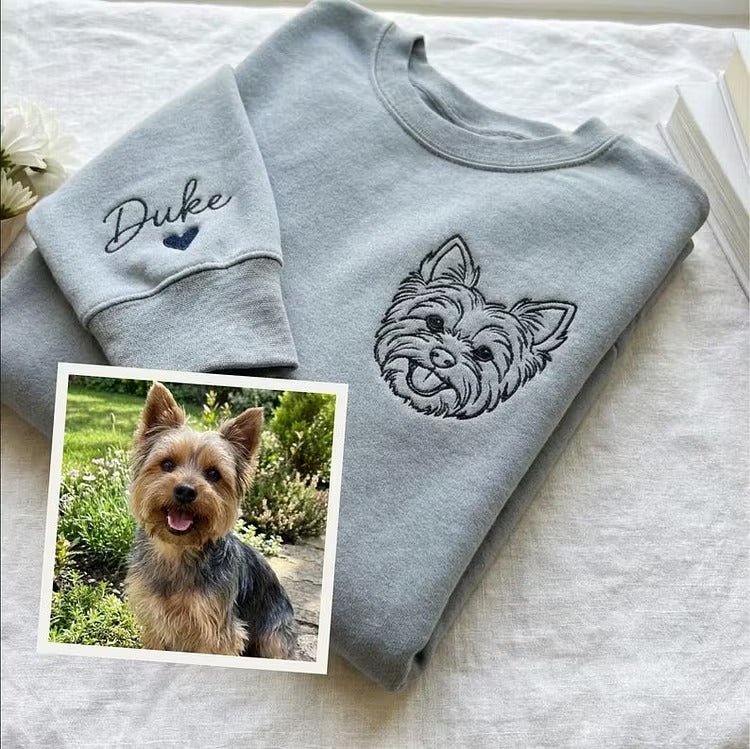 Duke terrier outline embroidery and personalized name sleeve with pet photo